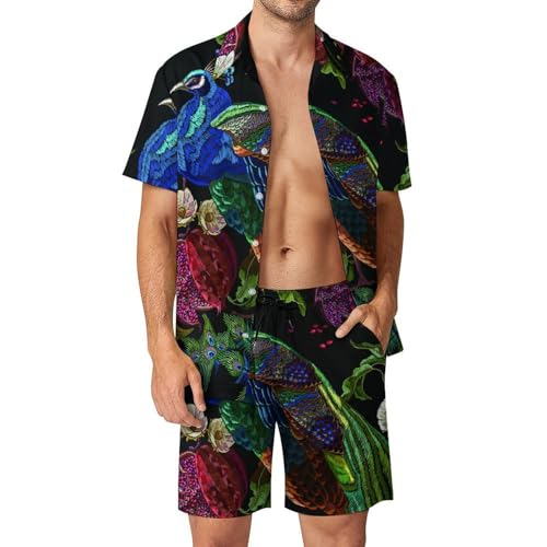 Chemise Hawaïenne Fleurs Paon pour vos vacances d'été ensemble short et pantalon de plage
