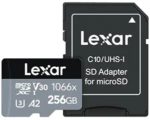 Lexar Professional 1066x 256GB MicroSDXC UHS-I Card with SD Adapter Silver Series, Up to 160MB/s Read (LMS1066256G-BNANU)