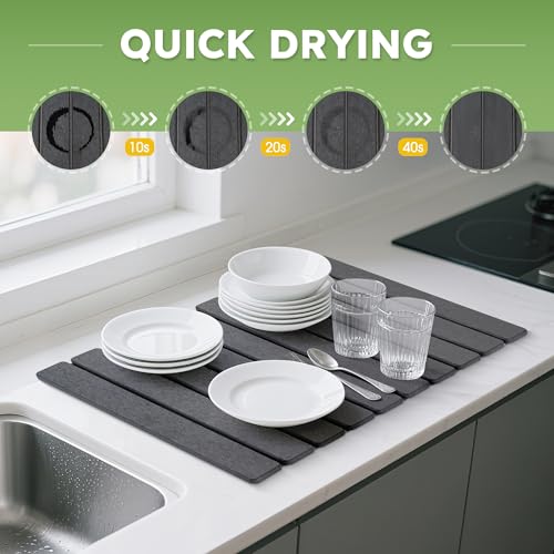 HABUTWAY Large Stone Dish Drying Mat for Kitchen Counter 24"16" Collapsible Diatomaceous - image 7