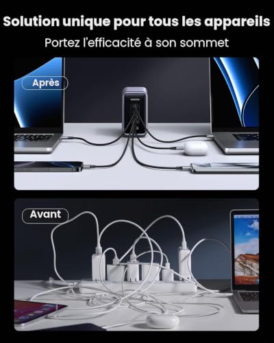 Ugreen 90903B Chargeur d'appareils Mobiles Universel Noir, Gris Secteur Charge Rapide Intérieure
