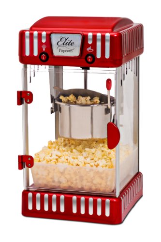 Elite Gourmet EPM-250 Maxi-Matic 2,5 uncji klasyczny karnawał, stołowa maszyna do popcornu w stylu retro, filmowy popcorn z gorącym masłem, czerwony