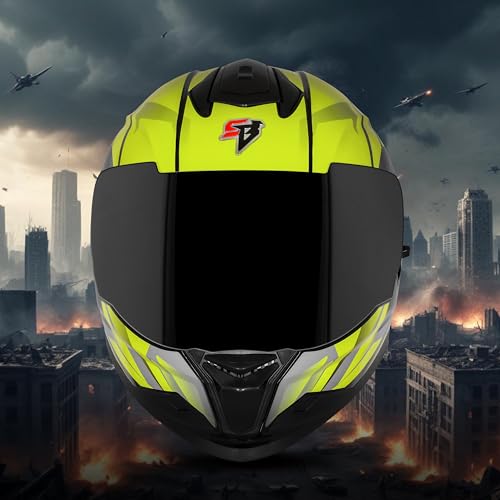 Steelbird SBH-57 Fighter F4 Full Face Helmet Glossy Black Fluo Yellow - Image 6