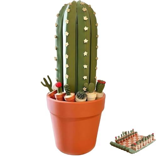 Lot de 32 échiquiers en forme de cactus imprimés en 3D, échiquier de voyage portable enroulable avec motif de plantes succulentes, jeu d'échecs fantaisie amusant pour les amateurs de plantes, usage
