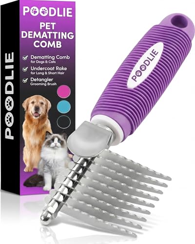 Poodle Dematting Fur Rake Comb Brush for Dogs and Cats - Long 2.5' Steel Safety Blades Metal Comb...