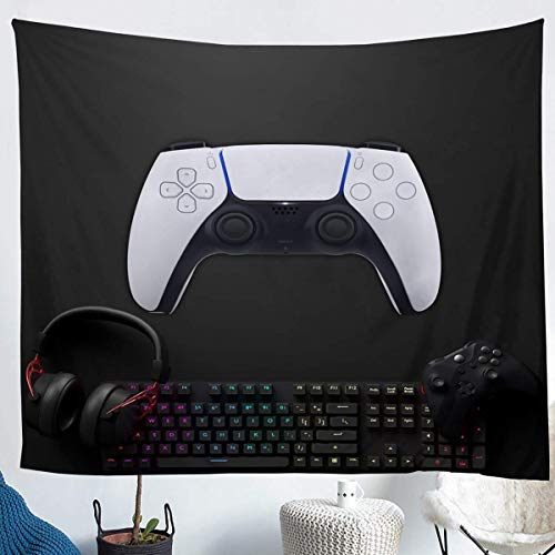LAYENJOY Gaming Action Buttons Tapestry Child,Gamer ,Novelty Computer Keyboard Wall Hangings Art,Headset Video Games Gamepad Picnic Blankets,Game Room Decor Medium 59x59, Multi 14, Mï¼ˆ59.1*59.1ï¼‰