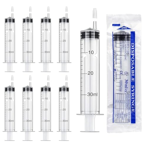 TAIHOBO 10PCS Jeringuilla 30ml, Jeringa de Plastico, Jeringas sin Aguja con Tapa, Jeringas Esteril para Alimentación de Mascotas, Riego de Plantas y Medición de Líquidos en Laboratorios e Industrias