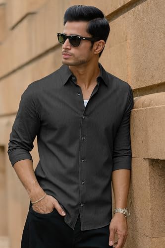 Image of Popcorn Textured Shirts for Men Black M