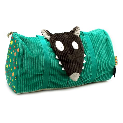 Les Déglingos Loup by Auzou x Children's Cabin Suitcase with Wheels 48 cm Soft Recycled Polyester for Children Travel, Green, Wolf Trolley Suitcase, Green, 48 cm high, 31 cm wide, 15 cm deep, wolf