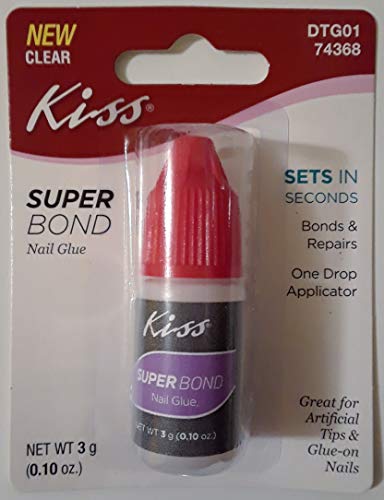 Kiss (1) Bottle Super Bond Nail Glue Clear - Sets In Seconds Bonds & Repairs #74368 0.10 oz