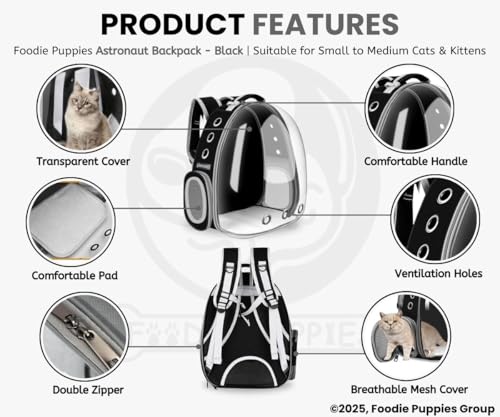 Image of Foodie Puppies Astronaut Transparent Pet Carrier Backpack - (40L x 35W x 24H cm) for Travel, Hiking, Designed with Breathable Space, Ventilated, Airline-Approved, Sturdy Pad for Puppies & Cats