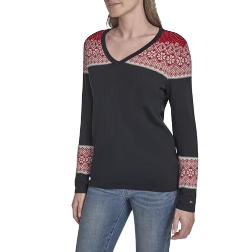 Tommy Hilfiger Women's Long Sleeve V-Neck Fairisle Pullover Sweater3