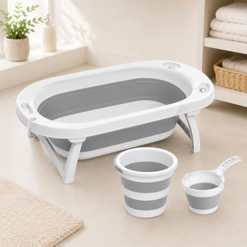 Katlanabilir Bebek Küvet Seti, Kova ve Maşrapalı Pratik Banyo Seti