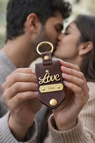 Image of Personalised Leather Keychain with Custom Name & Charm, Unisex, Modern Style, Customisable