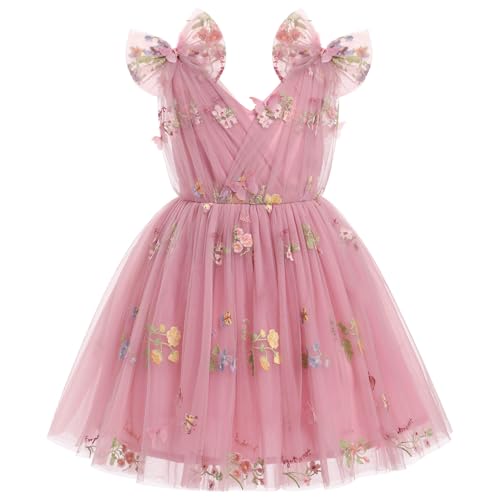 Image of IMEKIS Toddler Kids Girls Butterfly Dress Sparkle Sequins Tulle Wedding Formal Birthday Dresses 2-10T