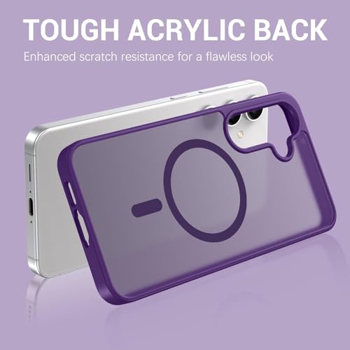 Image of Elzzi Magnetic Magsafe Case for Samsung Galaxy S25 FE 5G Cover, Compatible with MagSafe Translucent Matte Hard PC + TPU Hybrid Back Cover, Slim Shock-Resistant Protective Case (Deep Purple)