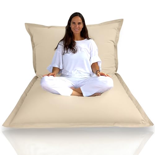 Aiire Puff Exterior de Lujo XXL - [160x120 cm] Puf Gigante con Relleno Incluido en Olefina Premium - Moderno Bean Bag para Piscina, Jardín o Terraza - Sofa de Suelo Interior o Exterior Beige