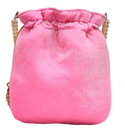 Image of Velvet Potli Bag with Golden & Silver Beaded Flower Embroidery - Handcrafted Ethnic Drawstring Bag for Weddings, Parties & Festive Gifts - Beaded Handle & Tassels for Women