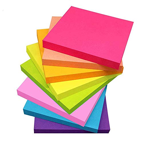 Cute Sticky Notes 3x3 inch 8 Pads/Pack, 100 Sheet/Pad, LOYAL SEA Bright Rainbow Colours Mini Self-Stick Notes Pads, Easy to Post for Planner, Home, Office, Notebook