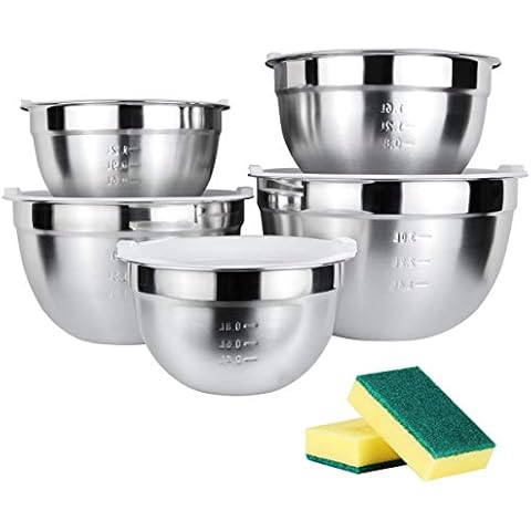 JUNING Bol de Acero Inoxidable 5 Paquetes con tapa Ensaladera Cover
