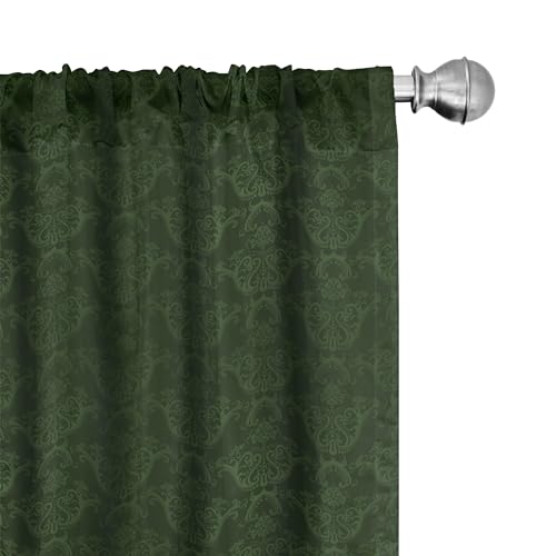 Lunarable MICP_44266_56X95 Hunter Green Curtains, Victorian Damask Rococo Renaissance Swirled Classic Floral Petals Pattern, Window Treatments 2 Panel Set cover