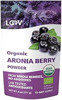 LOOV Organic Aronia Berry Powder, Not Made from Concentrate, Freeze Dried and Powdered Organic European Aronia Berries (Chokeberries), 15-Day Supply, 171 g, Raw, No Added Sugar