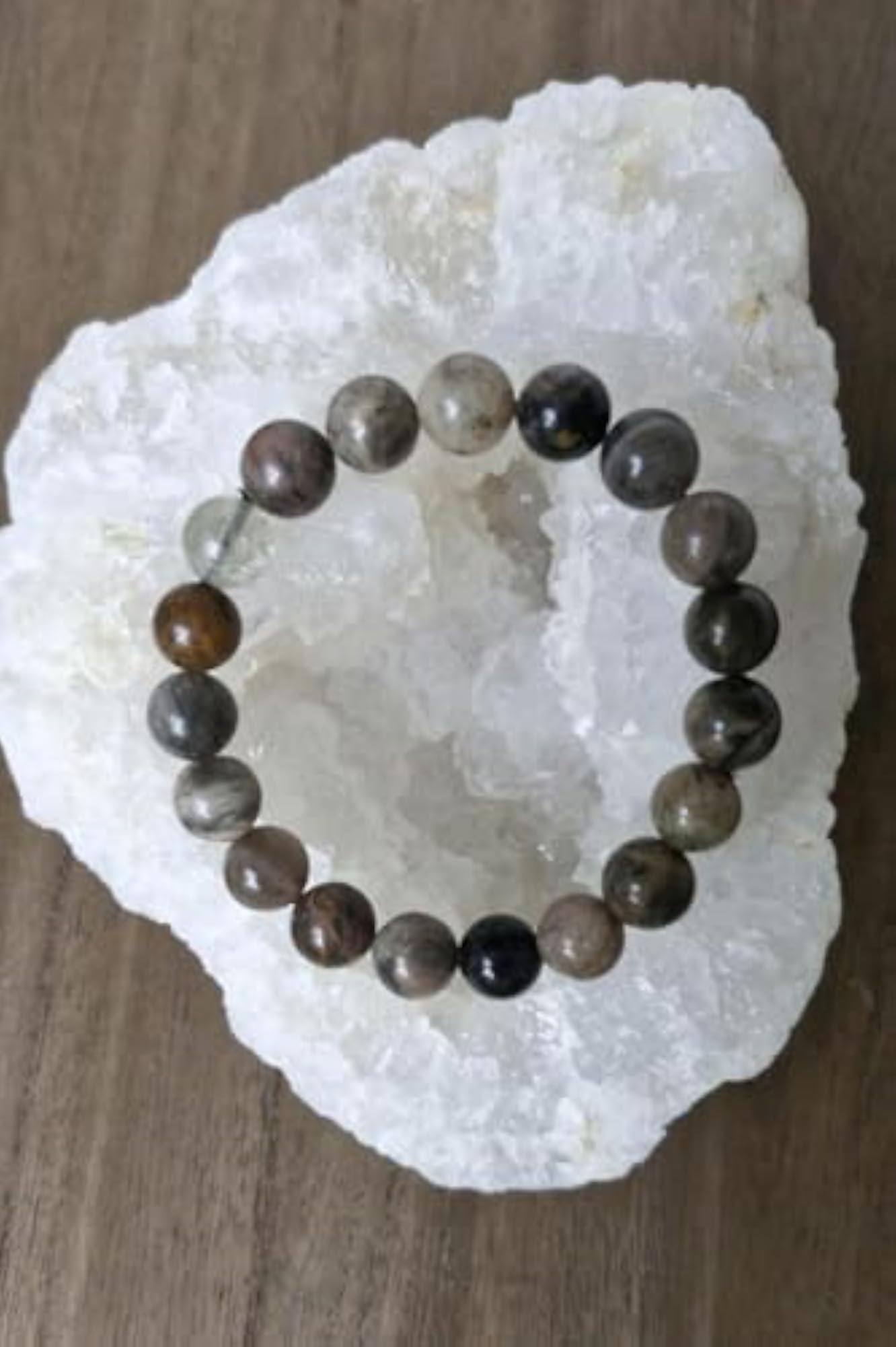 Natural Shaded Black Moonstone 10mm Round Bead Stretchable Bracelet, Unisex Gift