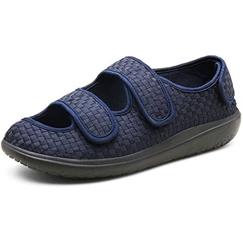 Mens Diabetic Slippers Womens Extra Wide Fit Orthopaedic Comfort Shoes Ladies Adjustable Edema Shoes Elderly for Unisex Size 36-45,Blue,8.5UK Cover