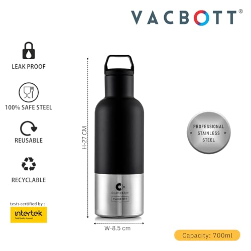 Image of CLAY CRAFT VACBOTT Trekko Double Walled|18 Hours Hot and 24 Hours Cold Vacuum Insulated Flask 700ml|Easy to Carry|Gym Bottle|Home|Kitchen|Hiking|Travel Bottle|BIS Certified|1Year Limited Warranty