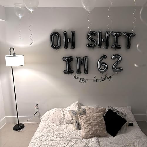 Image of Oh I'm 62! Latex Balloons 16 Inch Black Hallo Sixty Two Cheers to 62 Years Old Theme Decor for Man Woman Happy 62nd Birthday Party Photo Studio Prop Flag Decorations Favors Supplies
