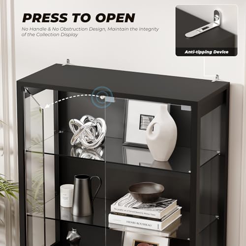 Brottar 6 Tier Display Cabinet With Glass Door, 71" Display Case With 3 Color Lights, Bookcase Storage Cabinets With Adjustable Glass Shelves, Curio Cabinet With Human Body Sensor, Black - 4