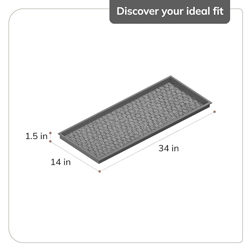 Anji Mountain Heavy Duty Waterproof Rubber Shoe Storage Mat Organizer/Boot Storage Tray Multi Use for Entryway with Coir, Blue and Ivory Insert, Fits 3 Pair (34.5" Wide)