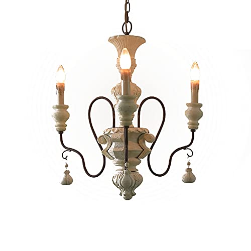 Chandelier pastoral américain en bois d'art vintage blanc pour un salon majestueux de 100cm