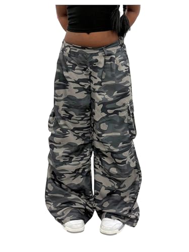 Milumia Girl's Bottom Camo Cargo Pants Low Waist Baggy Wide Leg Trousers with Pockets Multicolor 10 Years
