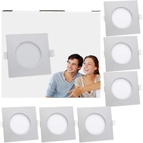 Focos Empotrables LED Lumare 6W IP44 Extraplanos 230V Para Baños Y Cuartos Húmedos Plata Sólo 26mm de Profundidad de Instalación Foco de Techo Cuadrado y Delgado con Bombilla LED de 400lm - Juego De 6