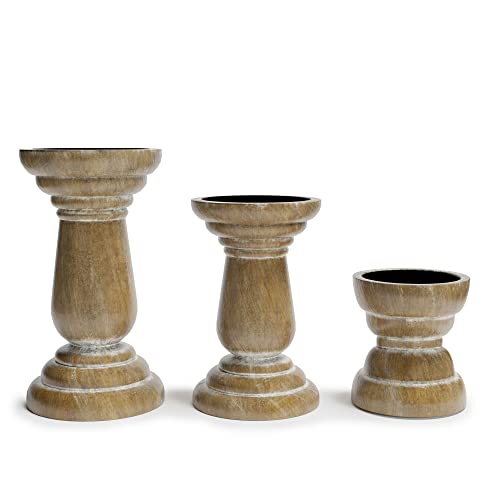 Barnyard Designs Pillar Candle Holder For Pillar Candles, Small Wooden Candlestick Holders, Farmhouse Candle Holders For Table Centerpiece, Rustic Candle Holder Set Of 3, (4", 6", 8"), Brown #TOP6
