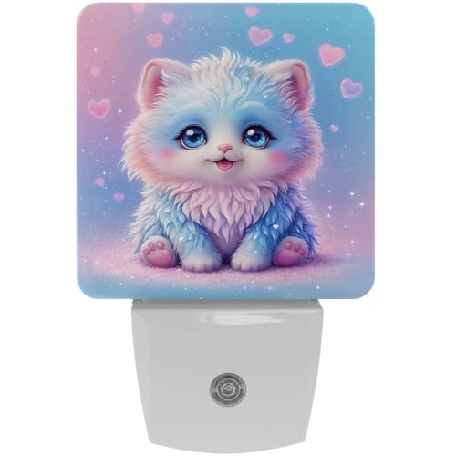 Image of NEWzone Cute Cat Night Light [2 Pack], Plug in Wall Led Night Lights Decor for Boys Girls Room, Dusk to Dawn Sensor Wall Lamp for Stairway /Bedroom /Kitchen /Nursery Room