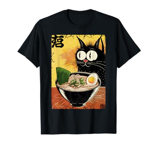 Funny Cat Ramen Graphic Japanese Kawaii Manga Anime Camiseta