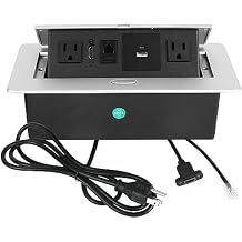 Table Pop Up Outlet,Automatic Pop up Strip Center countertop Socket Recessed Multimedia Strip Socket & USB+ 2AC+ LAN Network Connection Box Desktop HDMI for Conference Desk, Office, HotelSilver-2