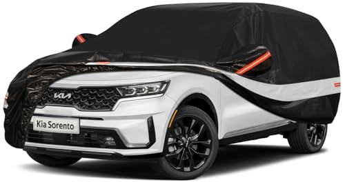 Image of Holhtly Car Cover Custom Fit for Kia Sorento, Car Covers for Automobiles All Weather Waterproof Sun Snow Rain Wind Dust Protection, Outdoor Car Cover Black & Grey