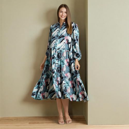 Image of MomToBe Women's Fit and Flare Calf Length Rayon Maternity Dress /Pregnancy Dress /Easy Breastfeeding Dress /Western Dress with Zippers for Nursing Pre and Post Pregnancy
