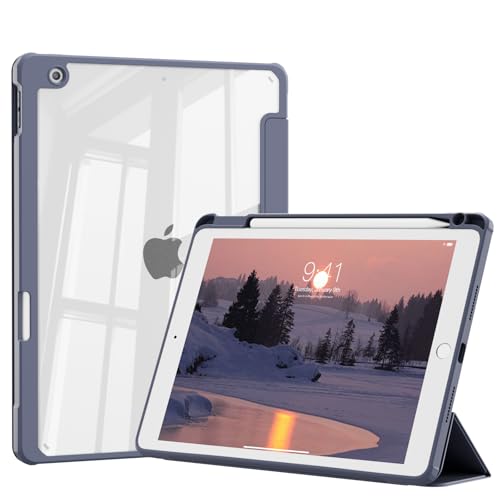 Étui pour iPad 9/8/7e génération avec porte-crayon coque arrière transparente
