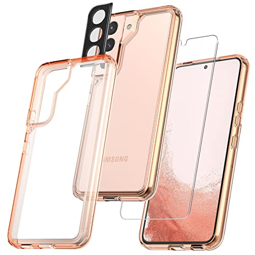 TAURI [5 in 1] Shockproof Designed for Samsung Galaxy S22 Case 5G 6.1 Inch, with 2 Pack Tempered Glass Screen Protector + 2 Pack Camera Lens Protector [Military Grade Protection] Slim Thin Cover