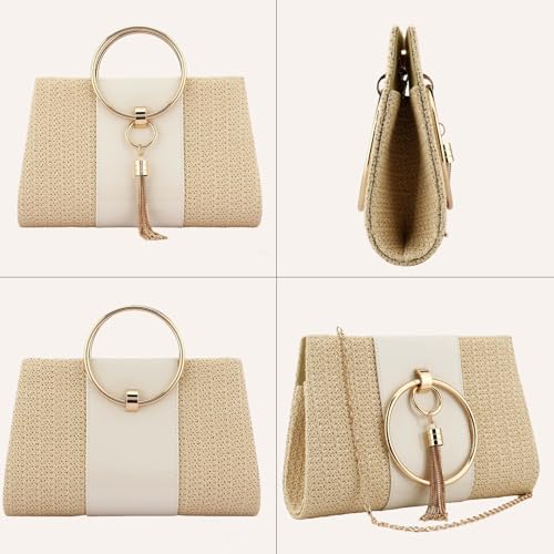 Image of YYW Summer Beach Straw Evening Bag,Straw Clutch Purse Straw Handbag Shoulder Bag Top-handle Bag