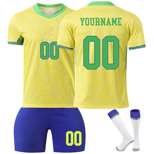 Camiseta Fútbol Brasil Jesus Personalizadas para Hombres y Niño, Equipación Fútbol DIY Nombre y Número con Conjunto Top Pantalón Corto y Calcetines, Equipacion Futbol Niño