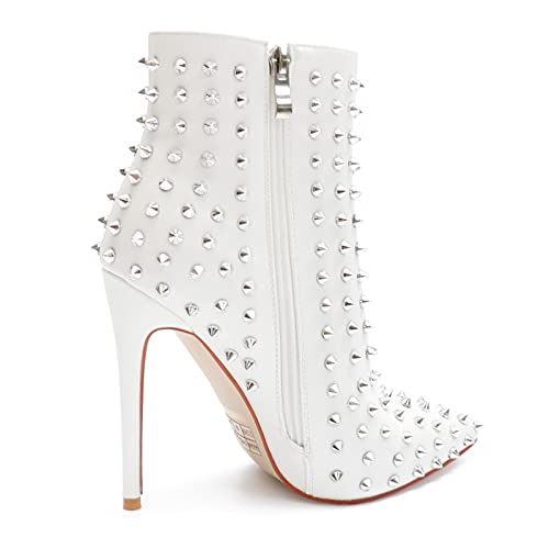 COLETER Women's Rhinestone Ankle Boots with Rivets Closed Pointed Toe Stilettos Autumn Warm Dress Booties2