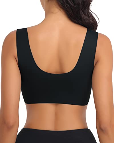 Image of WOWENY Seamless Lace Bras for Women Wirefree Comfortable Mesh Padded Soft Back Smoothing Bra