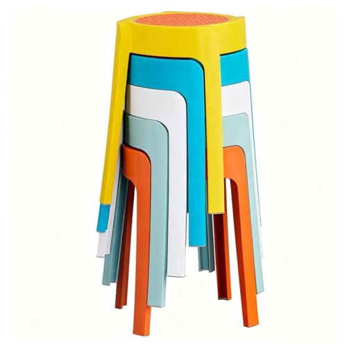 Mansfil Taburetes apilables de plástico de 45 cm de Alto, 5 Unidades, Redondos y Coloridos, sin Respaldo, portátiles, Multiusos para el hogar, la Escuela y la Oficina.