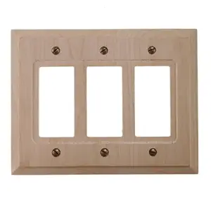 Amerelle 180RRR Traditional Wood Triple Rocker/GFCI Wallplate, Unfinished
