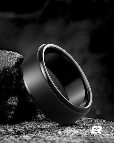Image of Egnaro Men's Silicone Wedding Rings: Classic Black Step Edge Rubber band 10mm Wide 2.5mm Thick- Hypoallergenic for Gym /Outdoor /Gift(1 /4 /7 Variety Pack with Half Size)