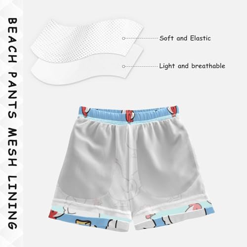 Boys Beach Board Shorts Blue Chicken Cartoon Swim Trunk Teen Swimwear 8-16Y4